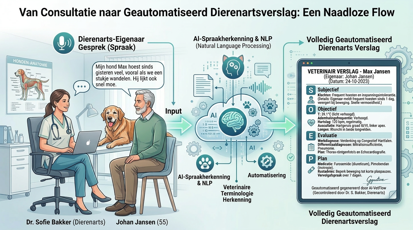 Flow van consult naar geautomatiseerd dierenartsverslag